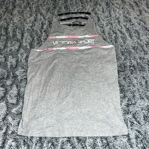 Victoria’s Secret Sport Vintage Strappy Back Gray Pink Workout Tank Size XL